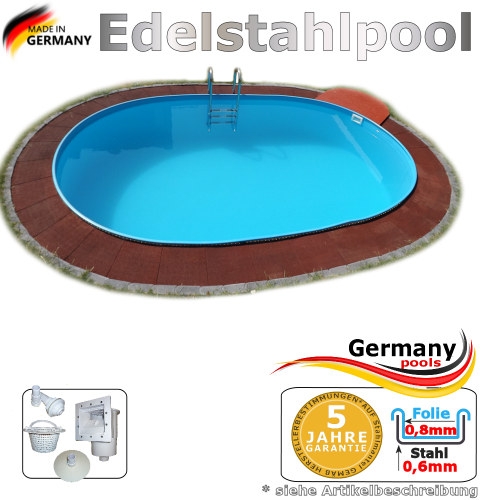 Edelstahlpool oval 740 x 350 x 125 cm Ovalbecken Pool